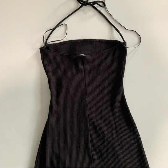 Reformation Hilo Knit Halter Tie Neck Midi Slit Cut Black Rib Faux Wrap Dress XS - Picture 10 of 14